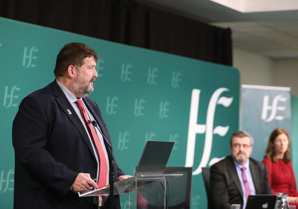 Stephen Mulvany, Interim CEO, HSE, briefing media at the HSE operational update in Dr Steevens' Hospital on Thursday. Photograph: Leah Farrell/Photocall Ireland