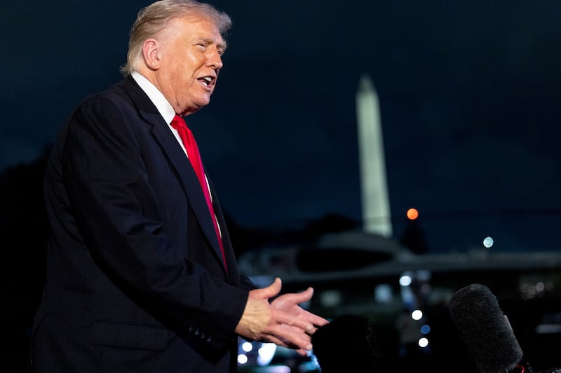 US president Donald Trump speaks to members of the media at the White House on Sunday. Photograph: Shawn Thew/EPA/Bloomberg