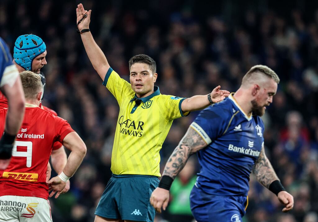Referee Chris Busby during Leinster against Munster. Photograph: Dan Sheridan/Inpho