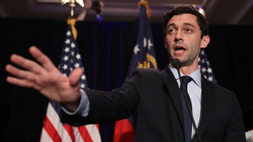 Democratic candidate Jon Ossoff delivers a concession speech after losing the race for Georgia’s 6th Congressional District to Republican challenger Karen Handel. Photograph: Joe Raedle/Getty Images