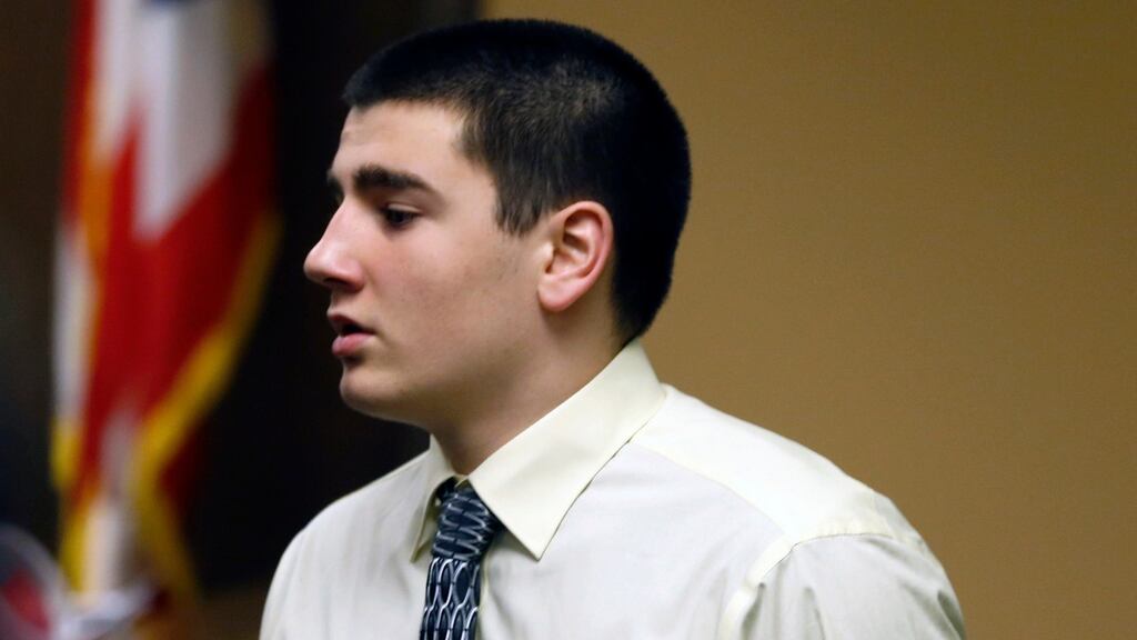 Trent Mays (17) enters the courtroom in Steubenville, Ohio yesterday. Photograph: Keith Srakocic/Reuters