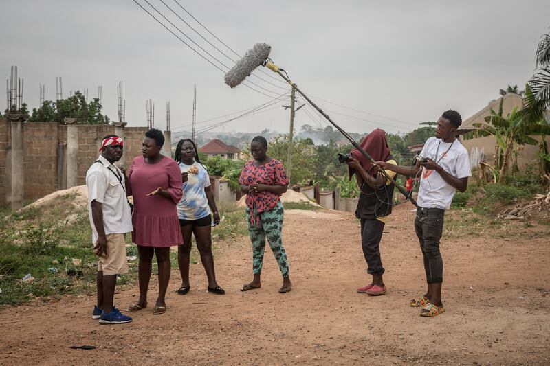 Shooting a film in Kumasi, Ghana, a centre of the industry. Photograph: Sally Hayden