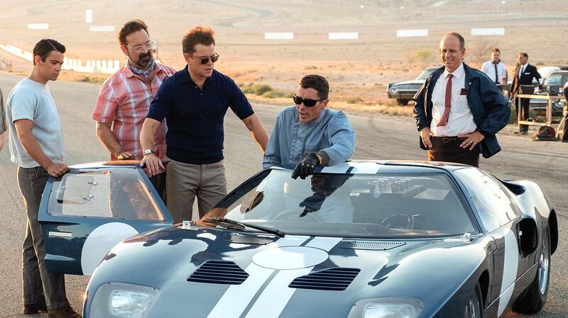 New this week: Matt Damon and Christian Bale (centre) in Le Mans ’66