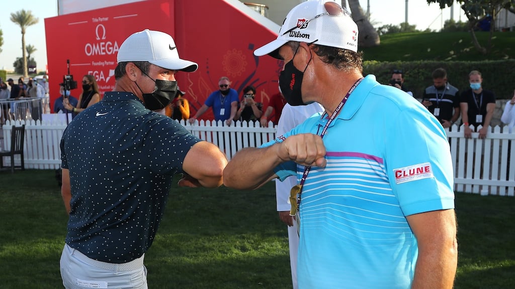 Casey is congratulated by Pádraig Harrington. Photo: Warren Little/Getty Images