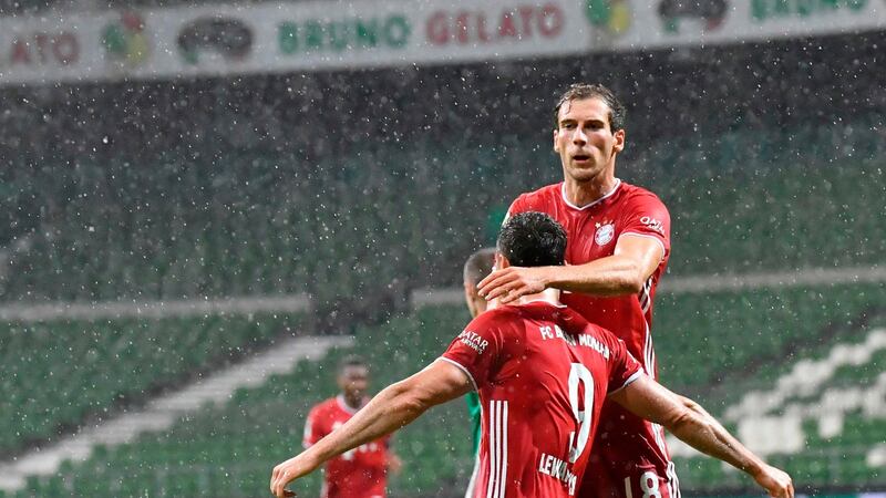Bayern Munich’s Robert Lewandowski celebrates scoring the winner in their clash with Werder Bremen. Photo: Martin Meissner/AFP via Getty Images
