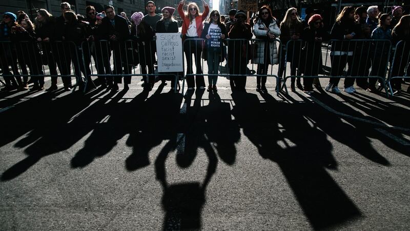 People gather for the Women’s March in New York. Photograph: Alba Vigaray/EPA