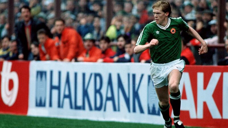 Steve Staunton was deployed in central midfield against Portugal in Lisbon. Photograph: Inpho