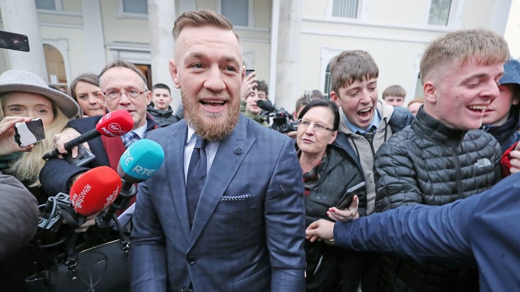 Conor McGregor leaving Naas District Court in Co Kildare, where he was disqualified from driving for six months. Photograph: Niall Carson/PA Wire