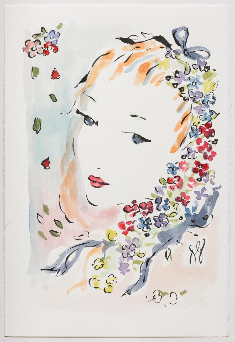 ‘Flowers in her Hair’ by Susannah Garrod, from the Fashion Illustration Gallery London. See fashionilllustrationgallery.com