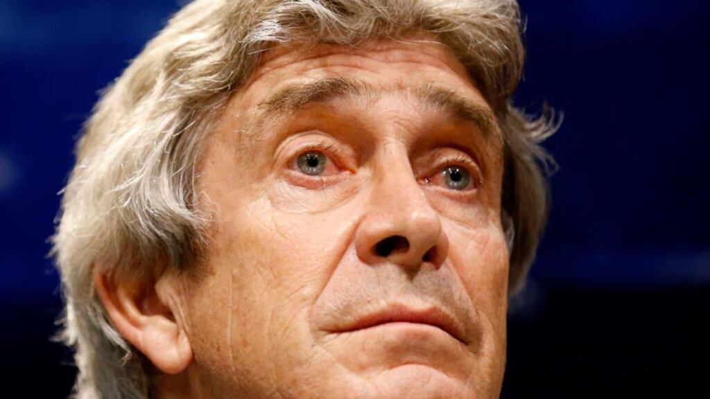 Manchester City manager Manuel Pellegrini during a press conference in Barcelona. Photograph: Reuters