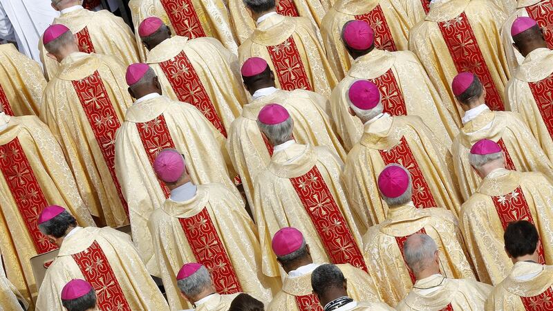Bishops attend a canonisation ceremony of four new saints in St Peter’s Square, Vatican City. Photograph: Giuseppe Lami/EPA