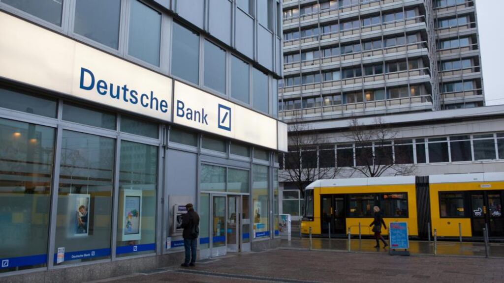 Deutsche’s shares fell 6 per cent in response to the unexpected loss. This compared with a decline of 0.8 per cent in an index of its peers. Photograph: Krisztian Bocsi/Bloomberg