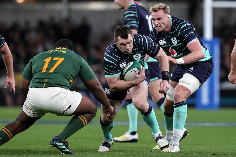Ireland’s Cian Healy and Kieran Treadwell during the victory over South Africa at the Avival Stadium. 'I want to be able to be as impactful as possible in all the right ways and add positively to the team,' says Healy of his replacement role. Photograph: Morgan Treacy/Inpho