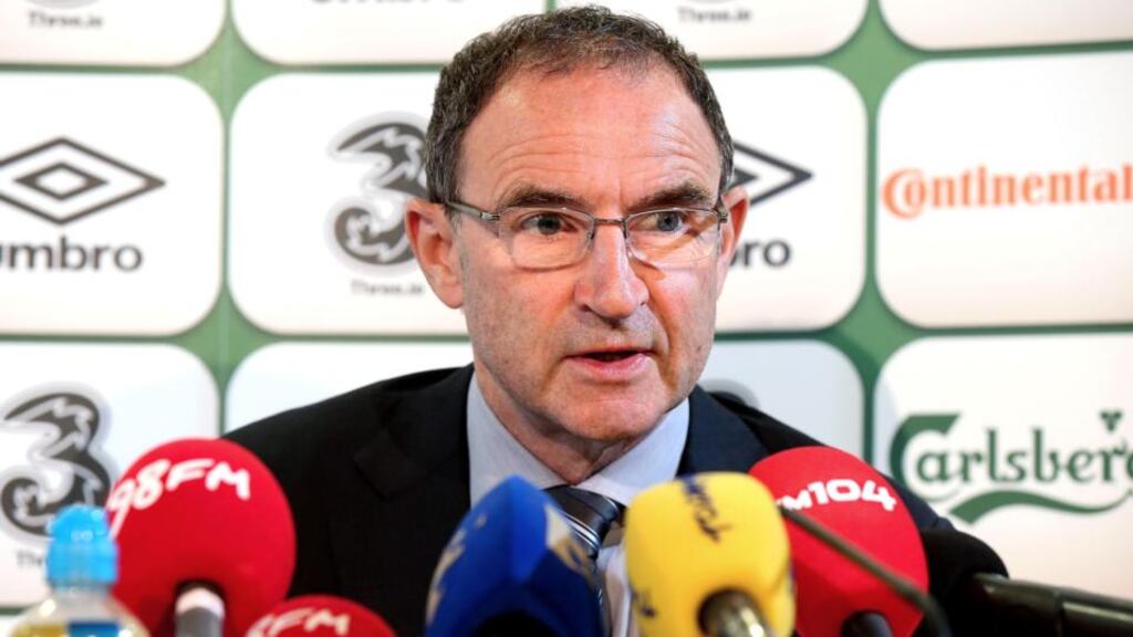 Republic of Ireland manager Martin O’Neill at the offical announcement of his 36-man squad for the upcoming games against Oman and Georgia. Photograph: James Crombie/Inpho