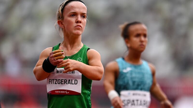 Mary Fitzgerald during the F40 women’s shot put final at the Olympic Stadium. Photograph: Sam Barnes/Sportsfile