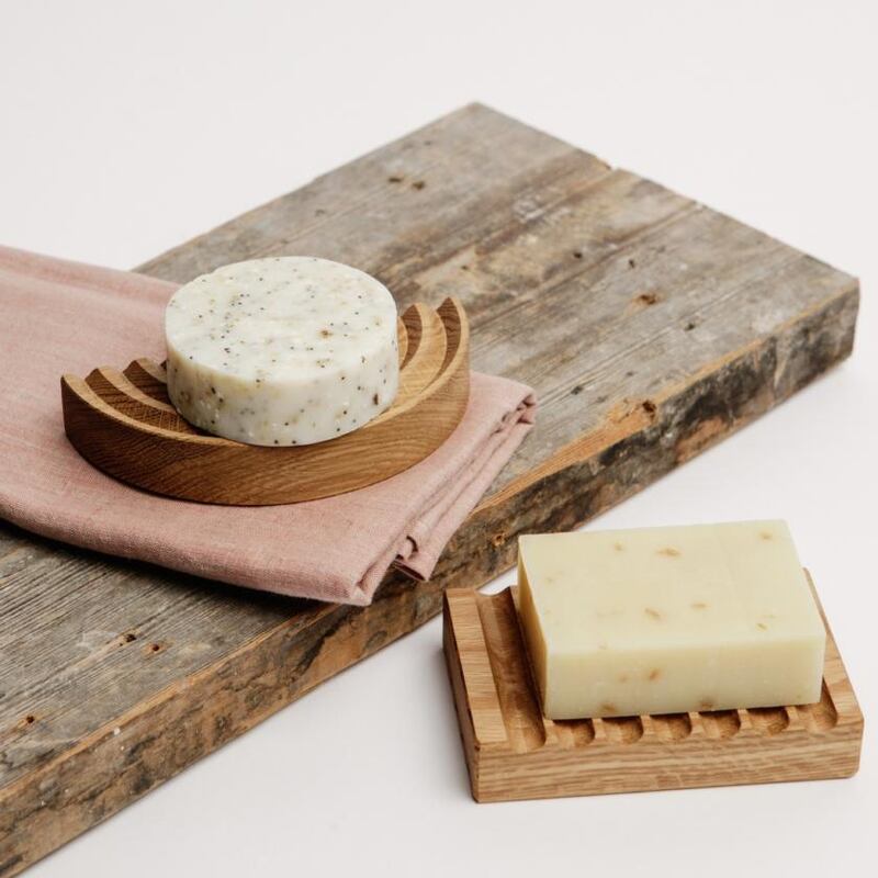 Coolree Design’s semi-circular and rectangular timber soap dishes, €15 each, at the Irish Design shop
