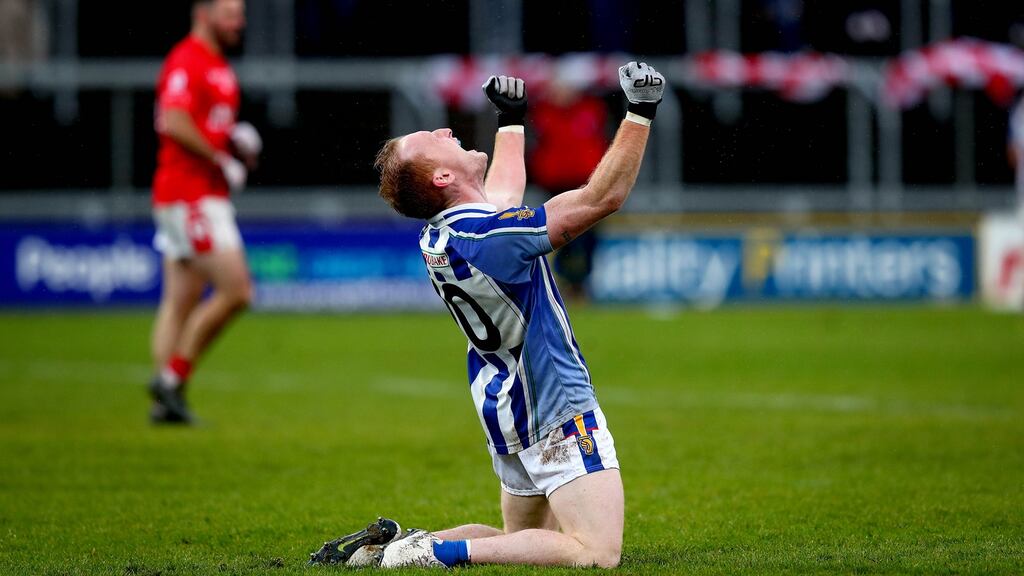 Ballyboden St. Enda’s Darren O’Reilly celebrates at the final whistle after the Leinster SFC final win over Éire Óg. Photo: Ryan Byrne/Inpho