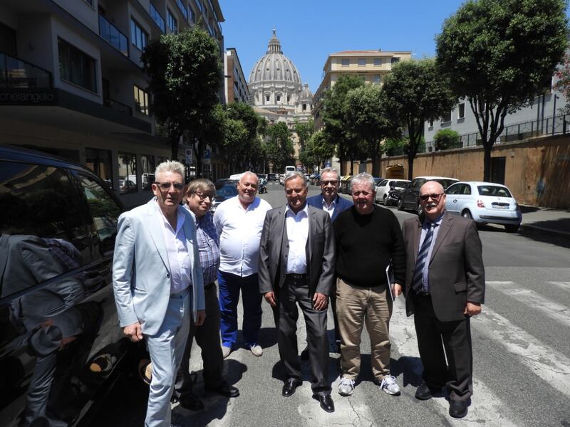 Bede Mullen, Kevin Scullin, Chris Speight, Frank Barnes, Mark Murray, Gerry McLaughlin and Jim Kirby in Rome prior to their meeting with Pope Francis in the Vatican last week