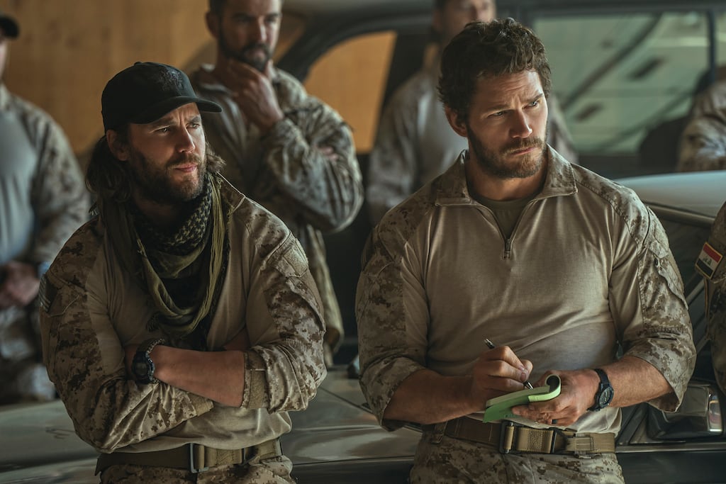 The Terminal List: Dark Wolf: Taylor Kitsch as Ben Edwards and Chris Pratt as James Reece. Photograph: Amazon Content Services LLC/Justin Lubin