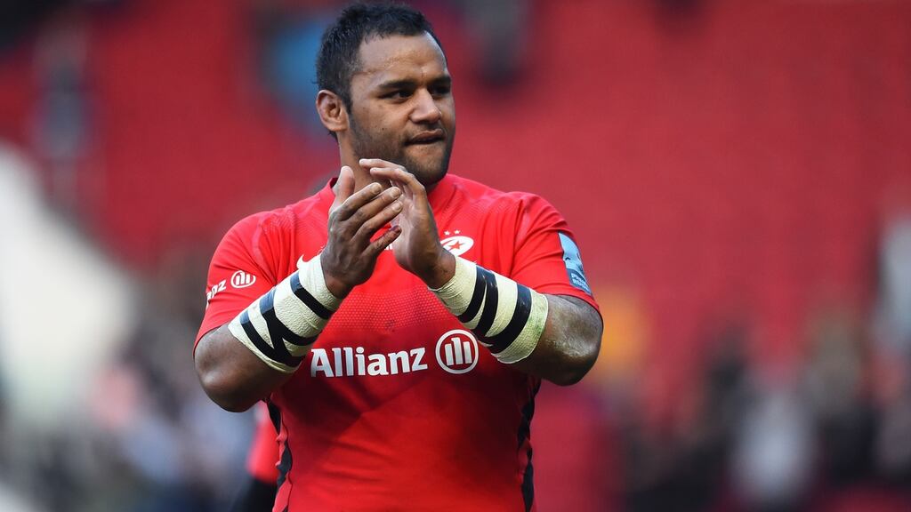 Billy Vunipola of Saracens applauds the crowd during the Gallagher Premiership Rugby match against Bristol Bears  at Ashton Gate. Photograph: Nathan Stirk/Getty Images