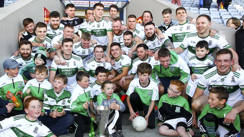 Portlaoise’s players and supporters celebrate after beating O’Dempseys to become Laois senior football champions in October. Photograph: Ken Sutton/Inpho