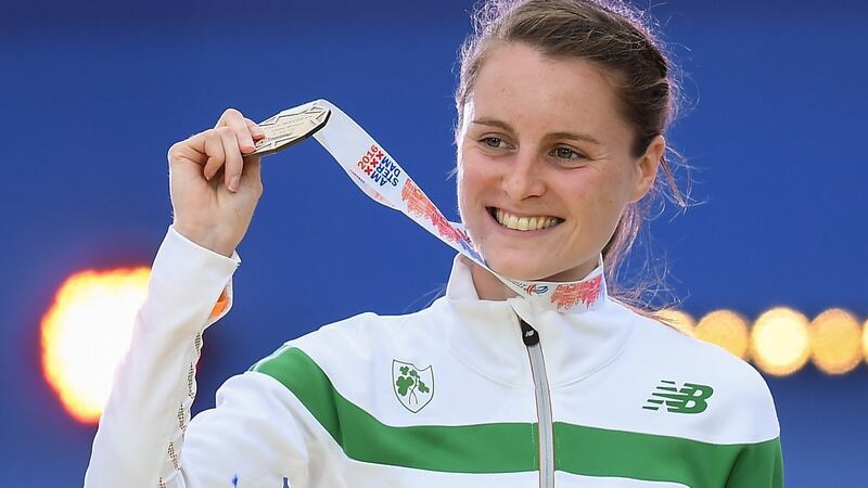 Ciara Mageean with the bronze medal she won in the women’s 1,500 metres at the European Championships in Amsterdam in 2016.