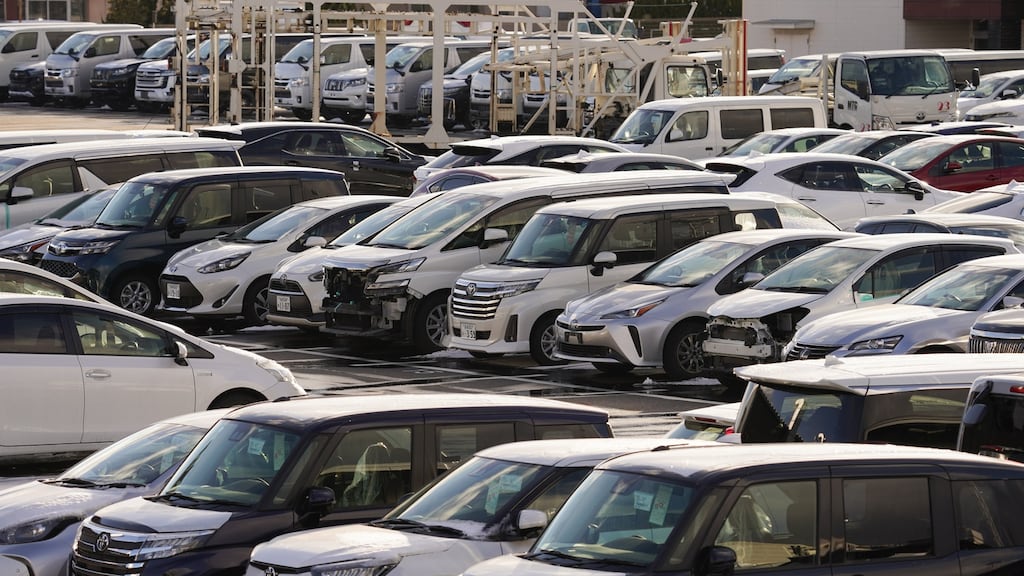 Toyota vehicles parked at the company’s dealership in Sendai, Miyagi Prefecture, Japan. Photograph: Toru Hanai/Bloomberg