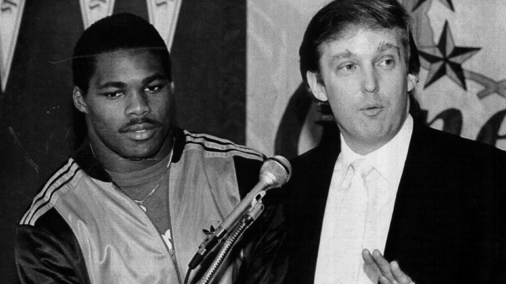 Donald Trump with new New Jersey Generals signing Herschel Walker in 1983. Photograph: Sporting News via Getty Images