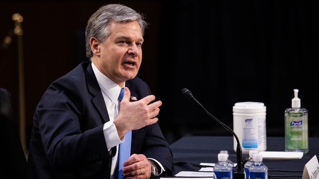 FBI director Christopher Wray said ongoing investigations into domestic terrorism stand at 2,000, compared to 1,000 when he took over in 2017. Photograph: Bloomberg