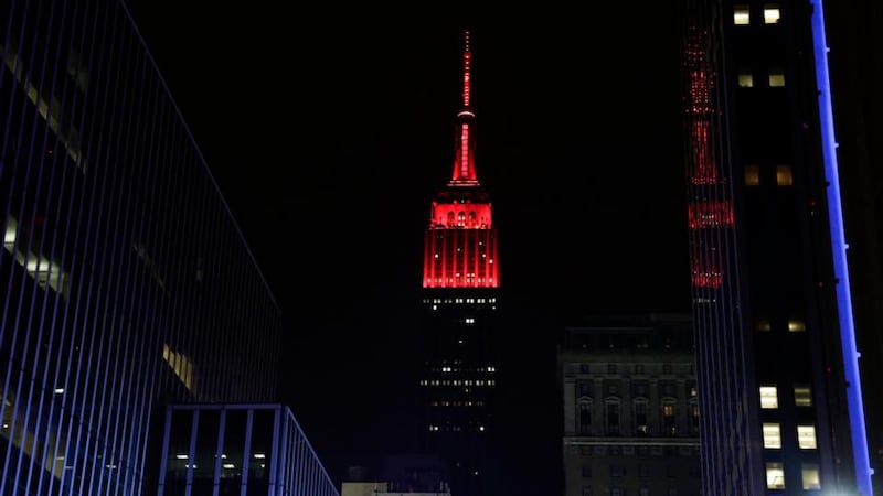 The Empire State Building in New York last night lit up in red for the US Republican party which has taken control of the US Senate from the US Democrats party. Photograph: Jason Szenes/EPA