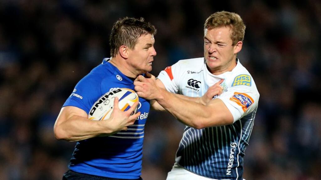 Brian O’Driscoll (lef) bamboozled opposite man  Owen Williams of the Cardiff Blues more than once in last week’s Rabo Direct Pro 12  game at the RDS. Photograph: James Crombie/Inpho