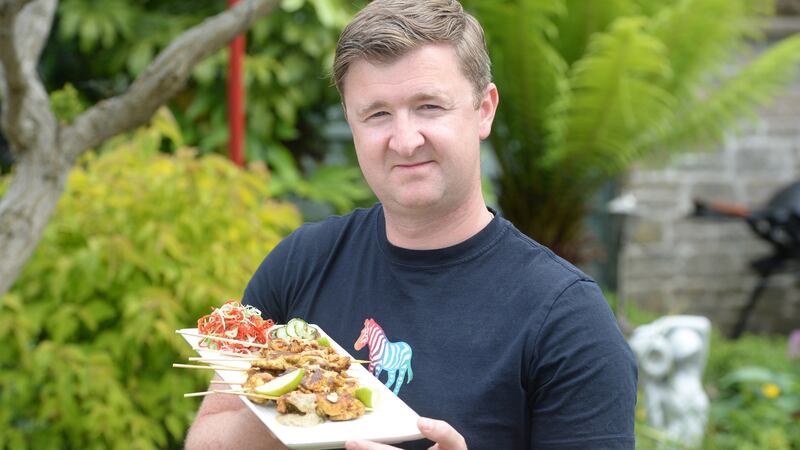 Chef Gareth Mullins with his chicken satay. Photograph: Dara Mac Dónaill / The Irish Times