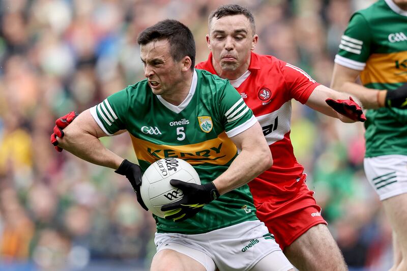 Kerry's Paul Murphy competes with Niall Toner of Derry during this year's All-Ireland semi-final. Photograph: Ben Brady/Inpho