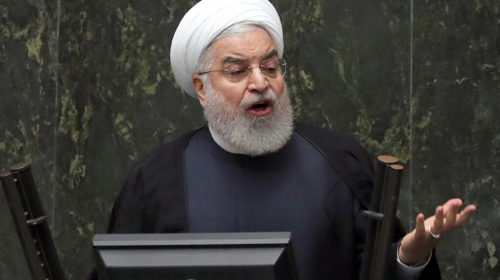 President Hassan Rouhani addresses the Iranian parliament in Tehran on Monday. Photograph: Abedin Taherkenareh/EPA