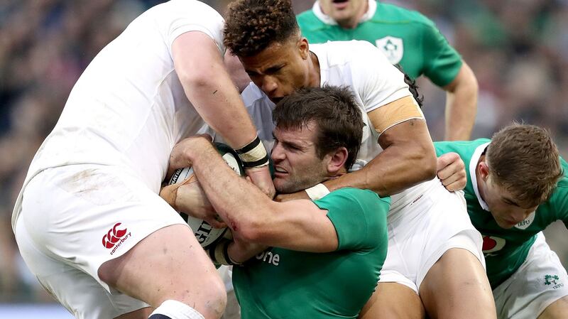 Jared Payne in action against England at the Aviva during the victory which ended the visitors’ 18-game  unbeaten run in 2017. Photograph: Dan Sheridan/Inpho l