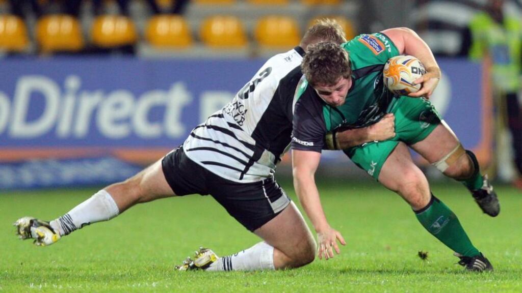 Zebre’s Dario Chistolini tackles Jason Harris-Wright of Connacht during the clash at the  Stadio XXV Aprile. Photo: Francesca Soli/Inpho