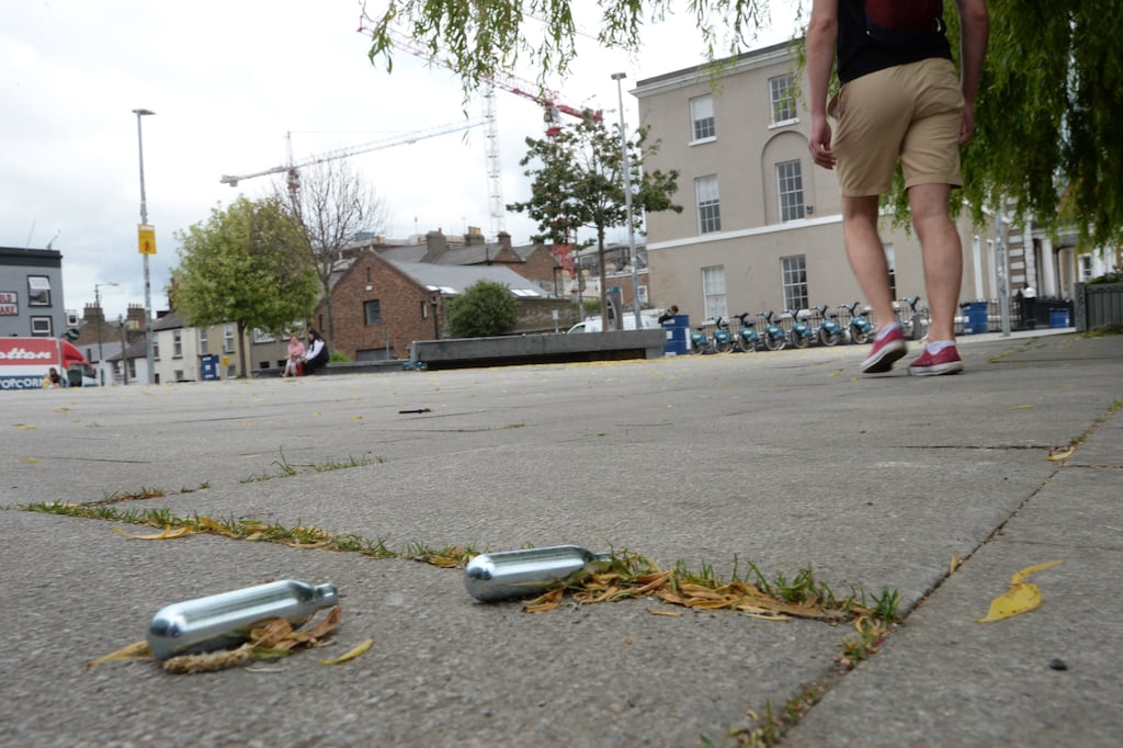 Nitrous oxide cylinder on the ground in central Dublin. The drug, which has legitimate uses, can cause damage to the nervous system. Photograph: Dara Mac Dónaill / The Irish Times
Photograph: Dara Mac Donaill / The Irish Times