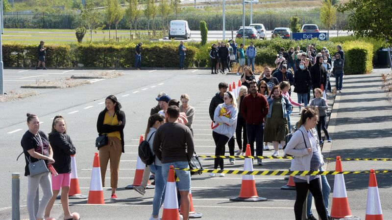 People gather in a queue for the opening of Ikea, in north Dublin on Monday morning. Photograph: Dara Mac Donaill