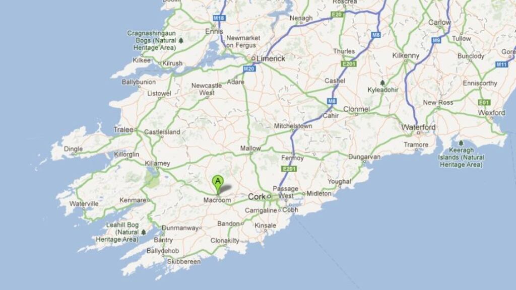 The alarm was raised by the neighbours at Kilvoultra about two miles north of Macroom at about 7am. Image: Goole Maps
