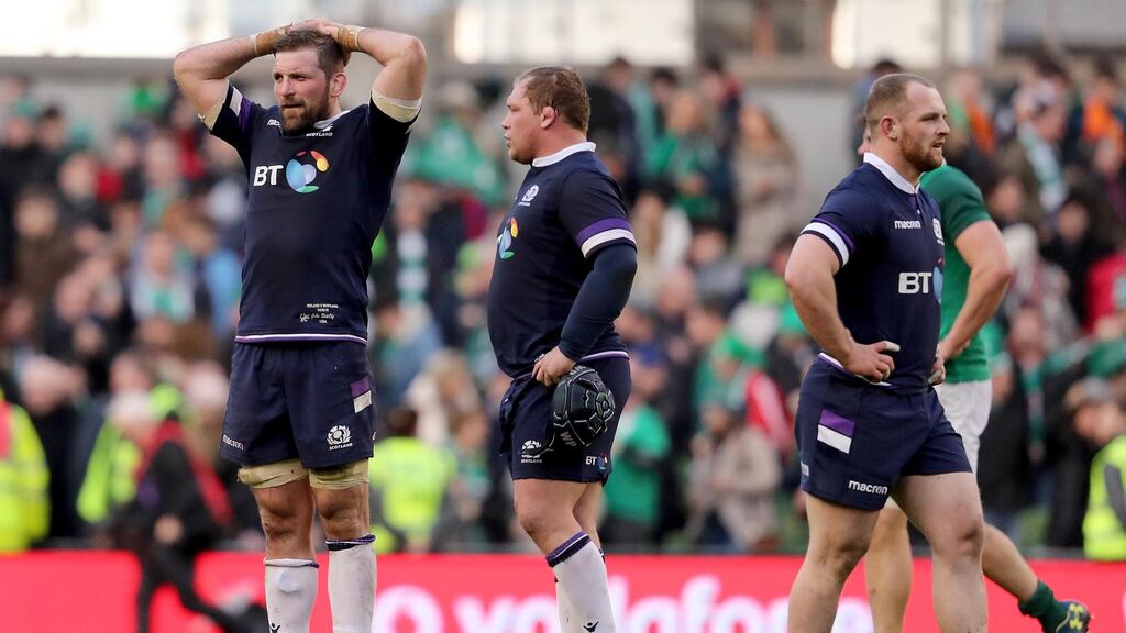 Scotland’s title hopes slipped through their fingers last week in Dublin, but John Barclay, left, insists the mistakes which cost them have been put to bed. Photograph: Dan Sheridan/Inpho