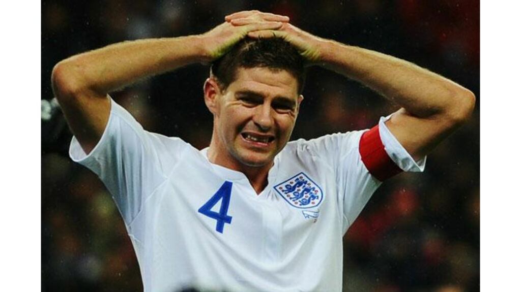 Steven Gerrard, in action for England, reacts during the international friendly against France where he picked up a hamstring injury. The FA said they will compensate his club Liverpool. (Photograph: Mike Hewitt/Getty Images)
