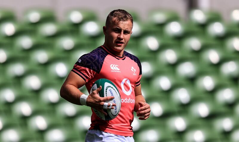 Craig Casey goes through the gears at the Ireland Rugby Captain's Run in the Aviva Stadium on Friday ahead of Saturday's match against Italy. Photograph: Evan Treacy/Inpho
