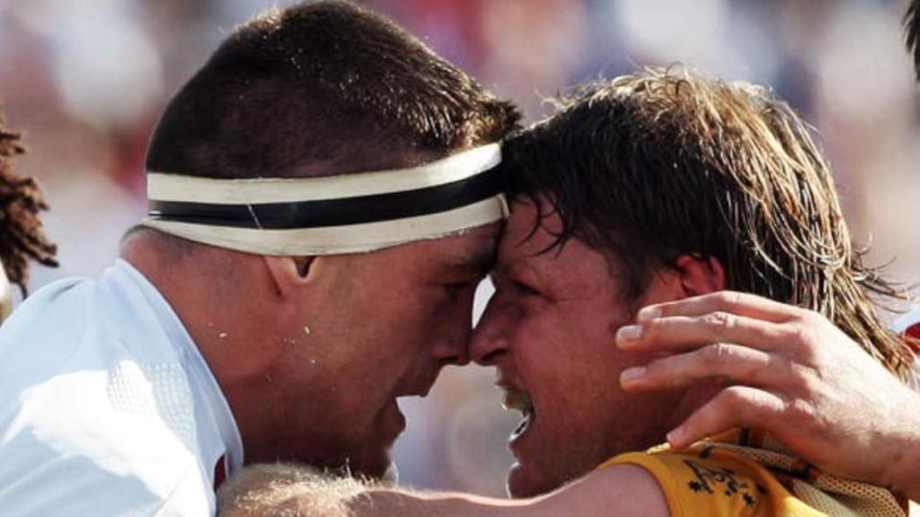 Andrew Sheridan gets to grips with Australia’s Matt Dunning during England’s 2007 quarter-final win. Photograph: Getty