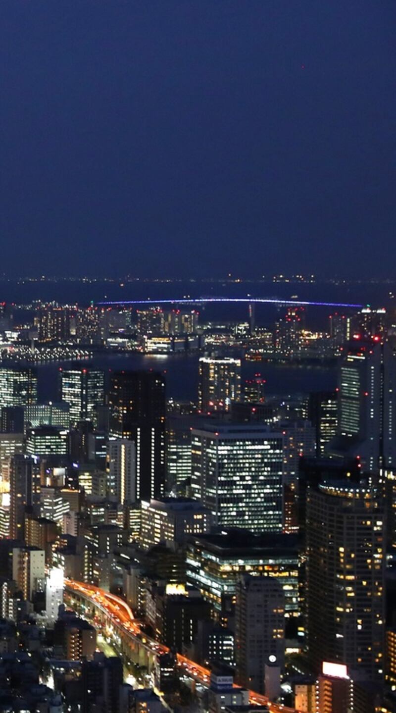 The Tokyo Tower lit up in the colours of the Brave Blossoms during the Rugby World Cup in Japan. Photograph: Clive Rose/World Rugby via Getty Images