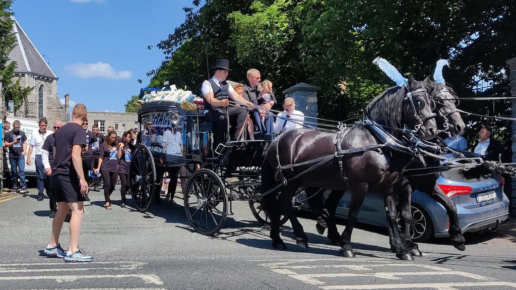The funeral of Dean Maguire, who died along with two other men when the car they were travelling in hit a lorry while they were driving the wrong direction up the N7 near Baldonnel. Photograph: Collins