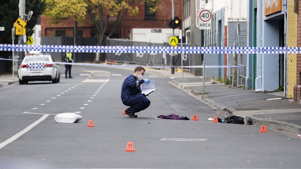 A police officer works at the scene of a multiple shooting outside a nightclub in Prahran, Melbourne. Photograph: AAP Image/Ellen Smith/via REUTERS