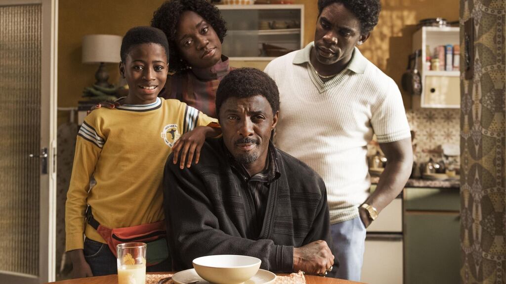 Sammy Kamara, Madeline Appiah, Idris Elba and Jimmy Akingbola in ‘In the Long Run’. Photograph: Sky