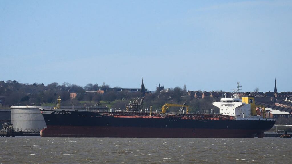 The German-flagged ship Seacod carrying Russian oil. Photograph: Lindsey Parnaby/AFP