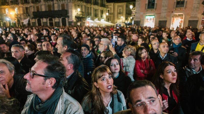 Five Star supporters at a rally in Catania, Sicily, on October 28th. Photograph: Gianni Cipriano/The New York Times