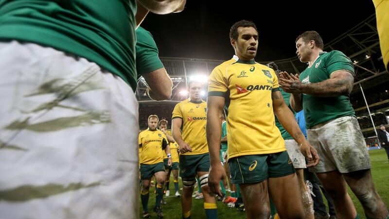 Australia’s Will Genia looks dejected after the defeat to Ireland at the Aviva in 2014. Photograph: James Crombie/Inpho